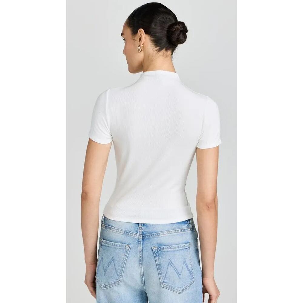 Paige Blanche Top Womens Large White Mock Neck Ribbed Stretch Shirt NWT - Picture 4 of 11